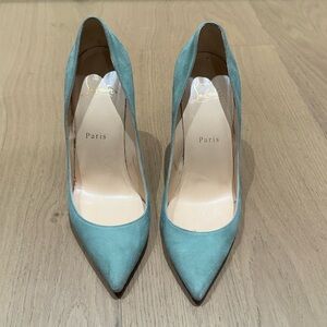 Christian Louboutin Aqua Suede Pointed-Toe Pumps
